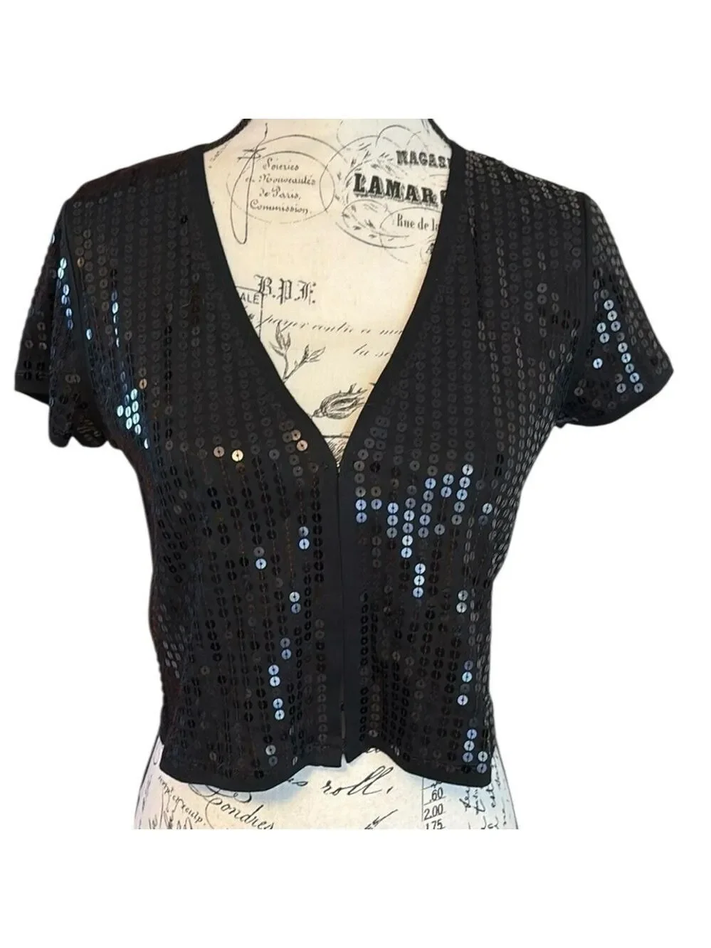 LOFT Black Sequin Shrug Cardigan Short Sleeve Size S New